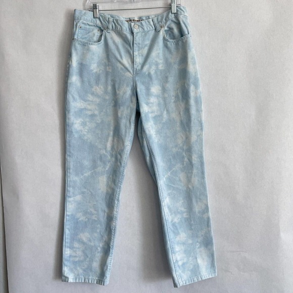 Vintage Straight Tie Dye Cloud Jeans Women Size 14 Blue White High Rise 0672